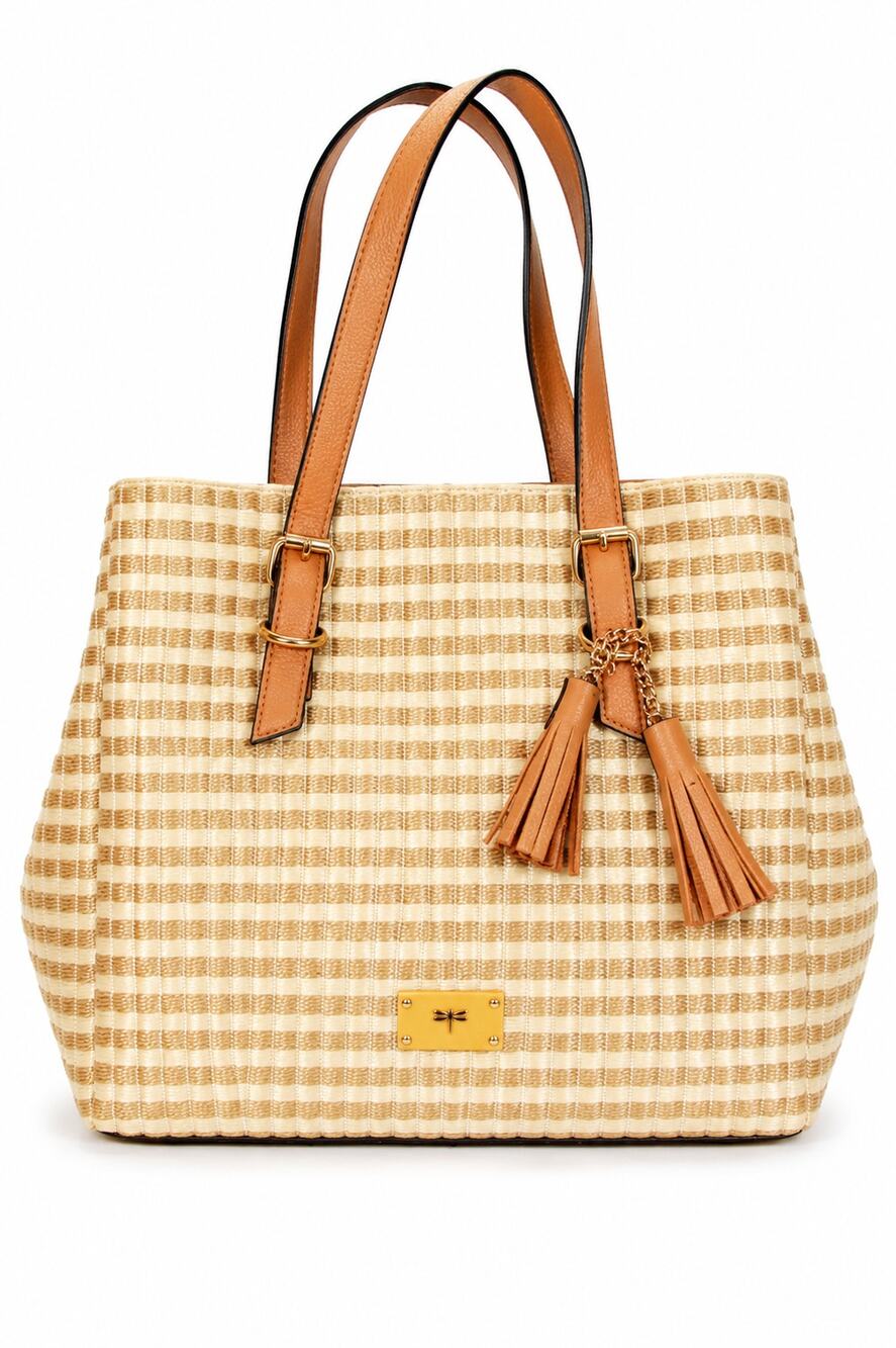 Kate Landry Woven Straw Tote Bag Tassel Shoulder Purse Coastal Beach Boho